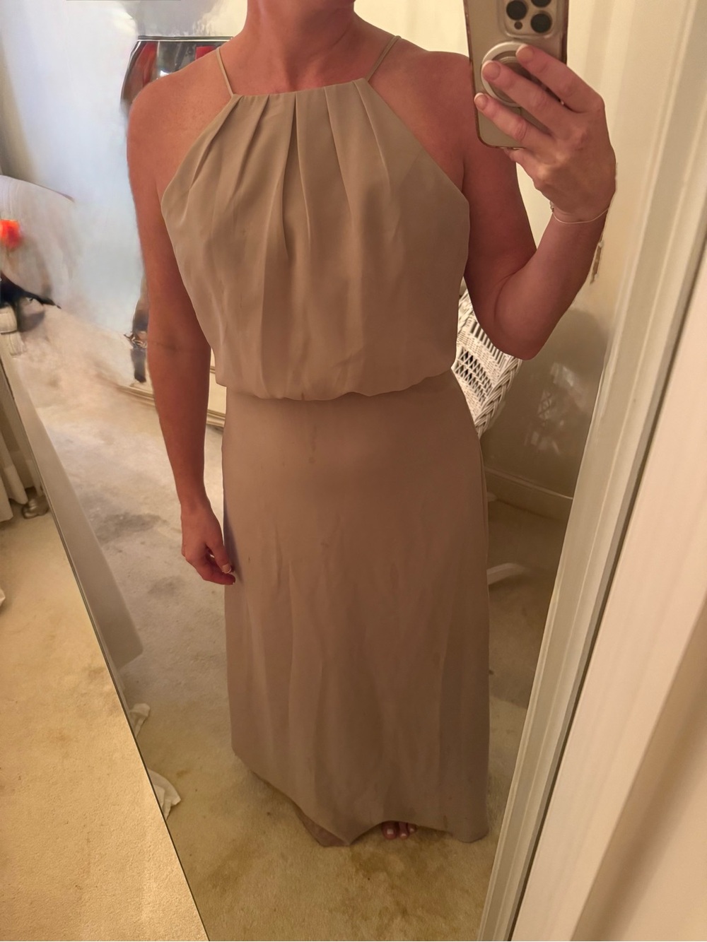 Sleeveless Halter Bridesmaids Dress in Taupe